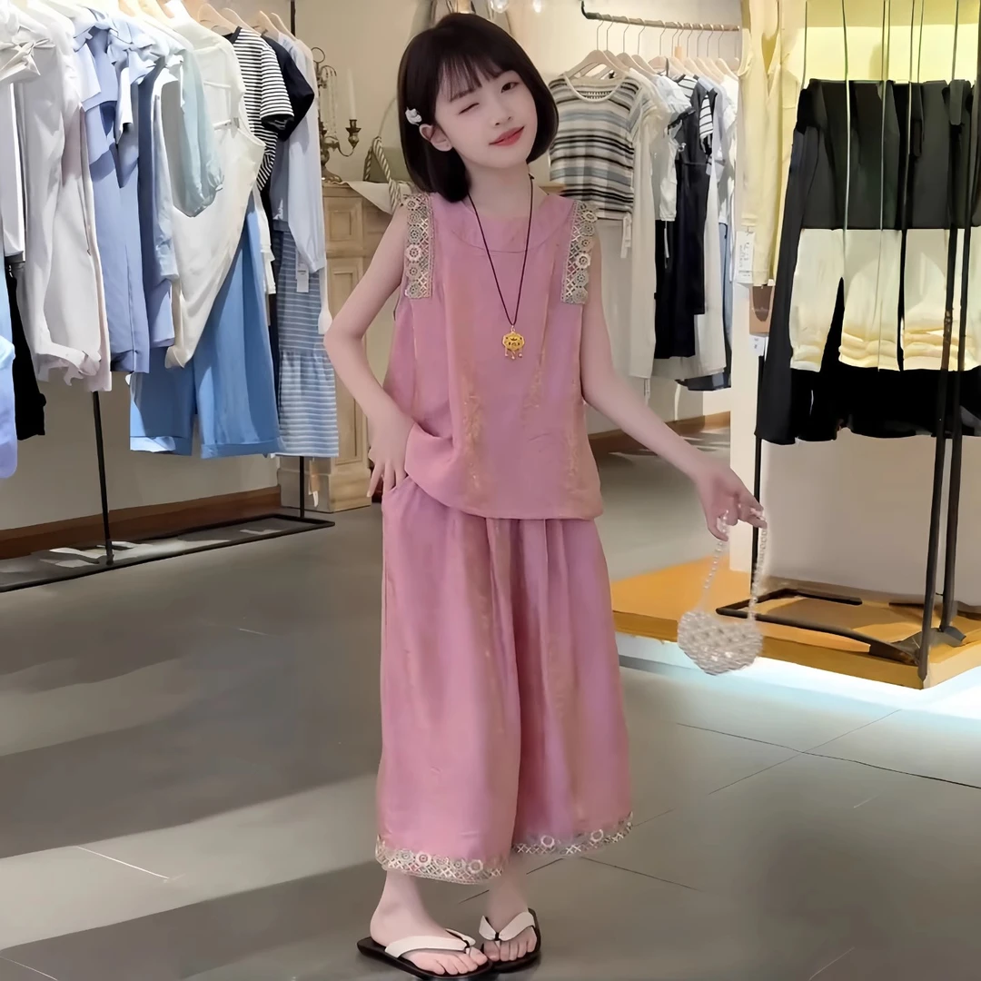 女童夏季民族风套装2025新款休闲洋气儿童薄款无袖背心裤子两件套