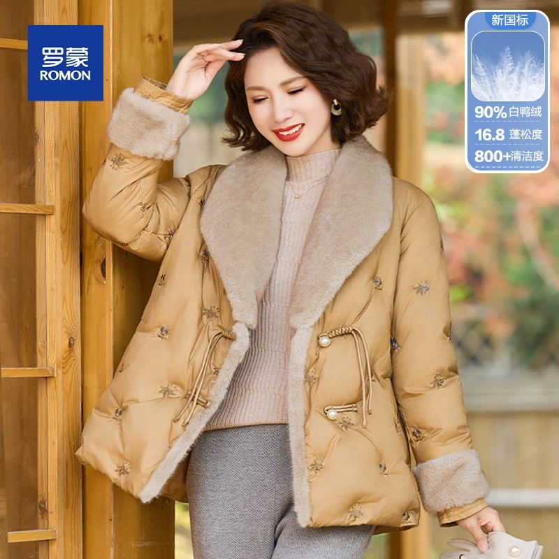 妈妈冬装保暖白鸭绒棉袄阔太太洋气羽绒服中年女装水貂绒毛领袄子