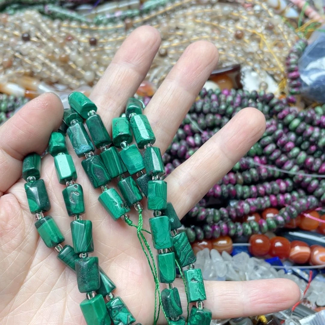 玛瑙/玉髓合金珠宝半成品一条8x12m孔雀石桶珠