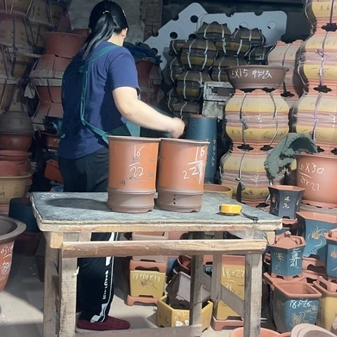 紫砂花盆竹节两个红色