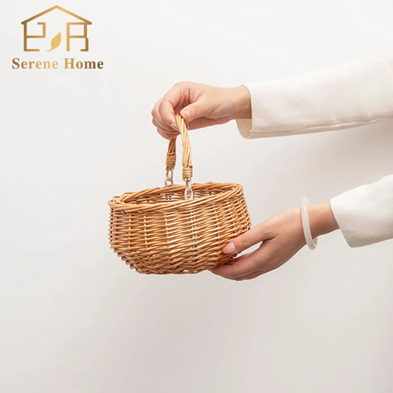 ins创意编织花篮水果篮婚礼伴手礼家用手提菜篮子手工柳编女包包