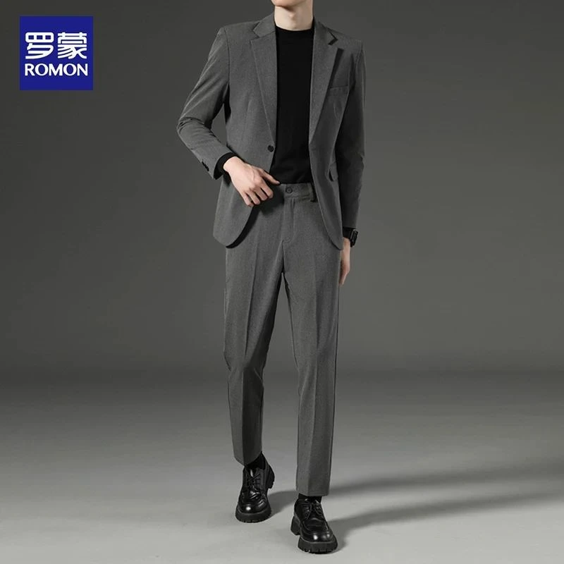 罗蒙男装西服套装修身痞帅小西装外套免烫商务职业正装结婚上衣