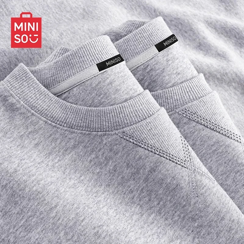 MINISO/名创优品圆领卫衣男学院风套头衫秋灰色oversize无帽上衣