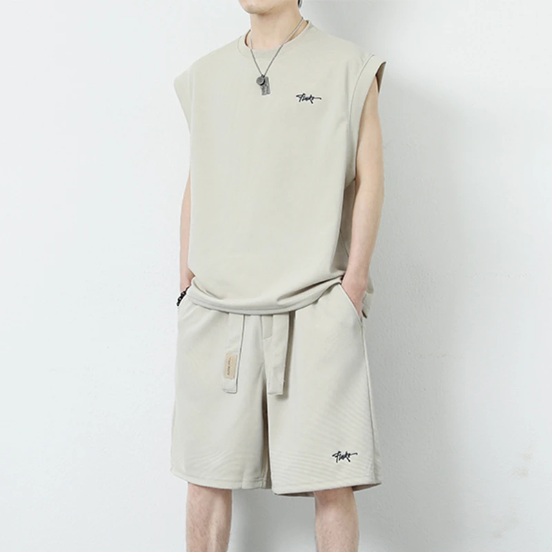 夏装套装无袖t恤男士2025新款薄款青年运动休闲整套体恤背心潮流