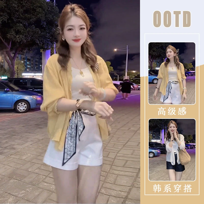 夏装女装2025新款薄款透气长袖防晒衬衫外套女休闲直筒短裤两件套