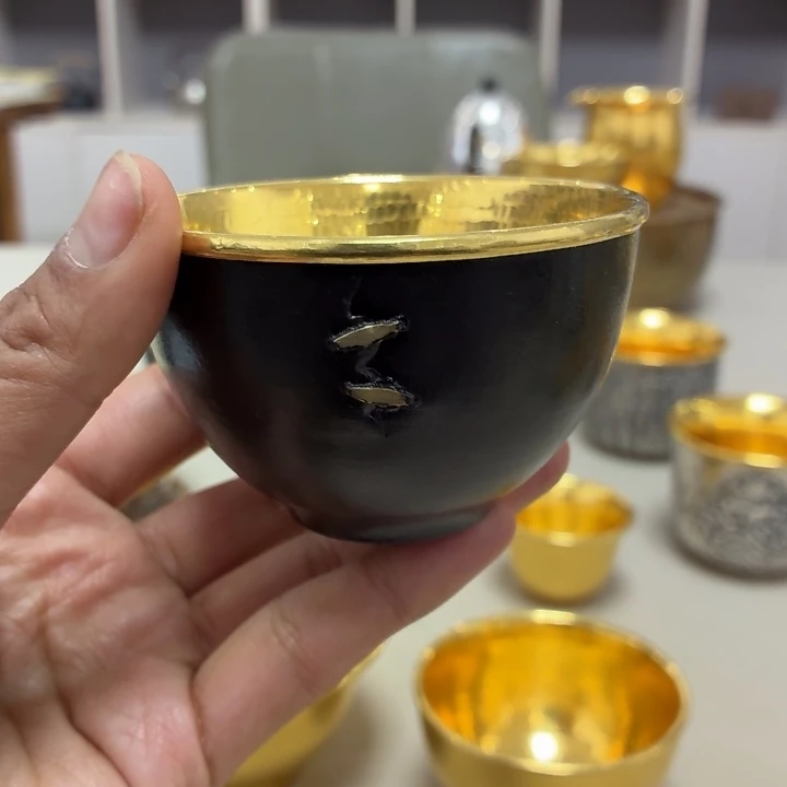 李小鹤铁包金足金999锔钉杯100毫升