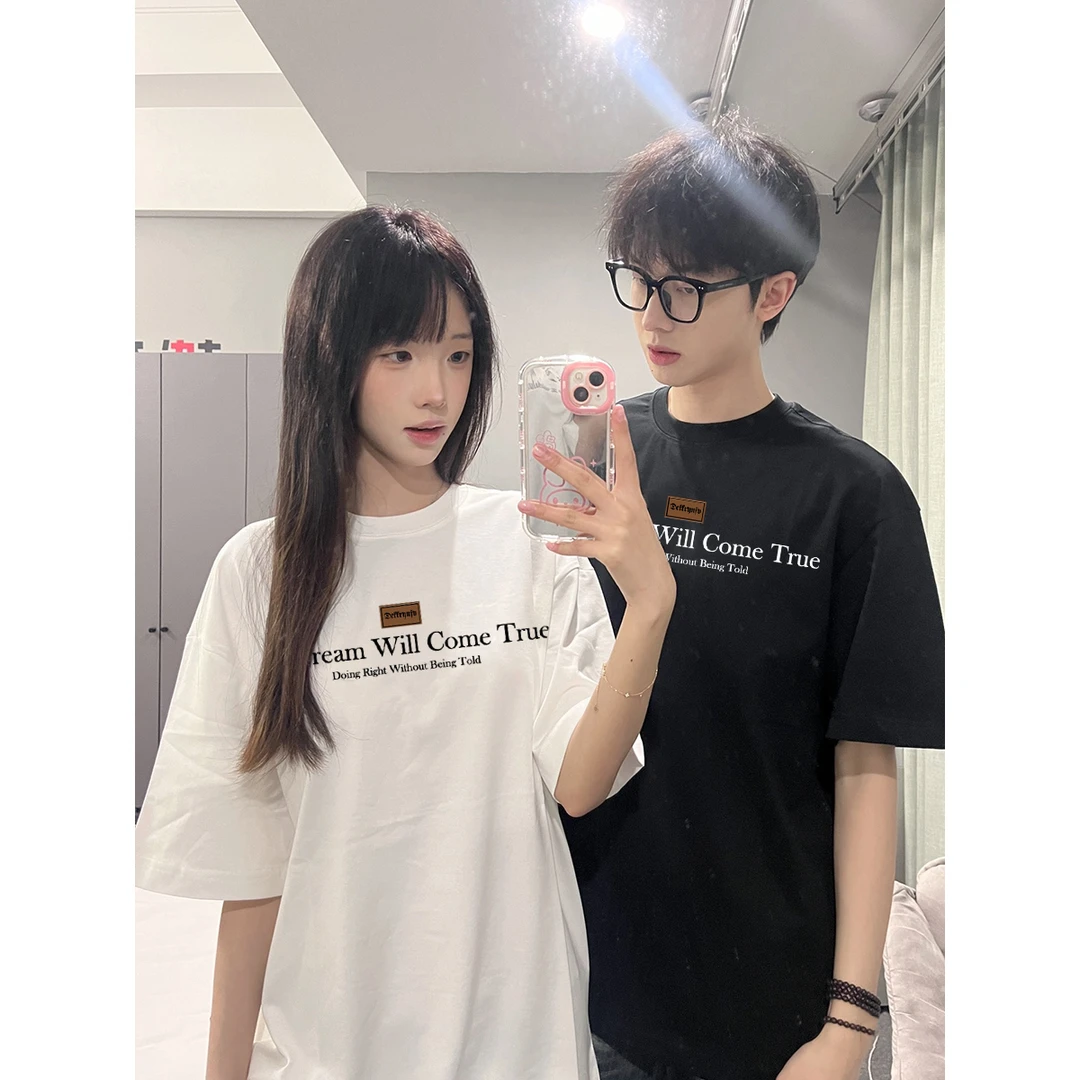 美式潮牌字母印花情侣短袖t恤男春夏季宽松休闲百搭重磅纯棉上衣