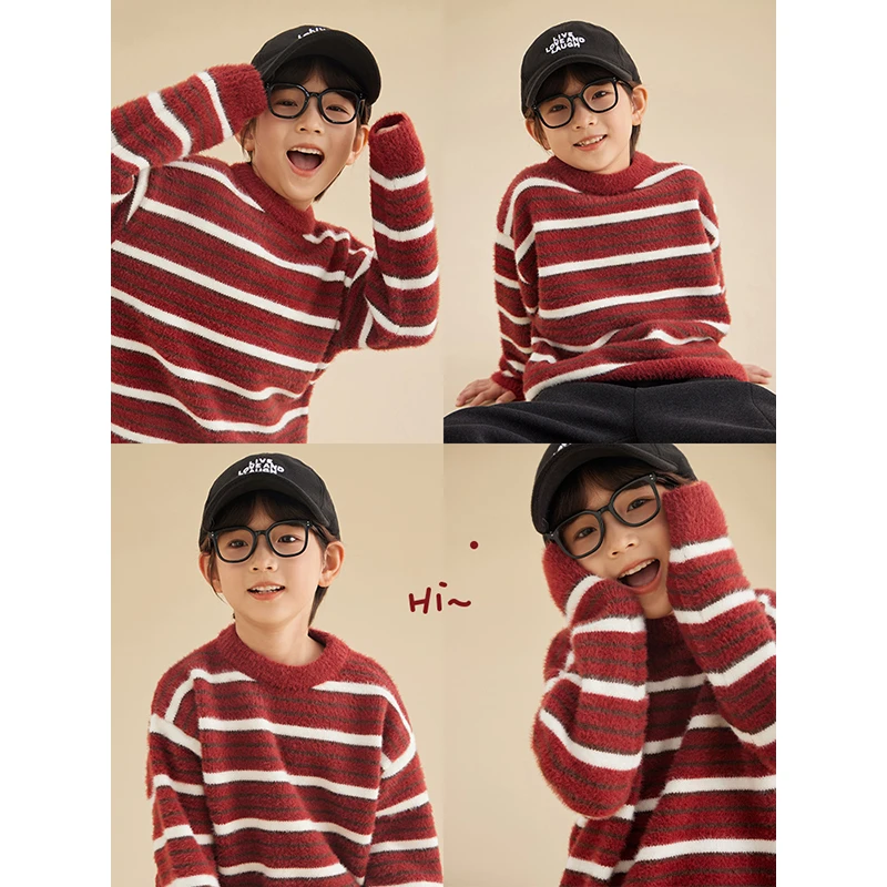 新年款【一帆风顺】条纹水貂圆领毛衣7224D