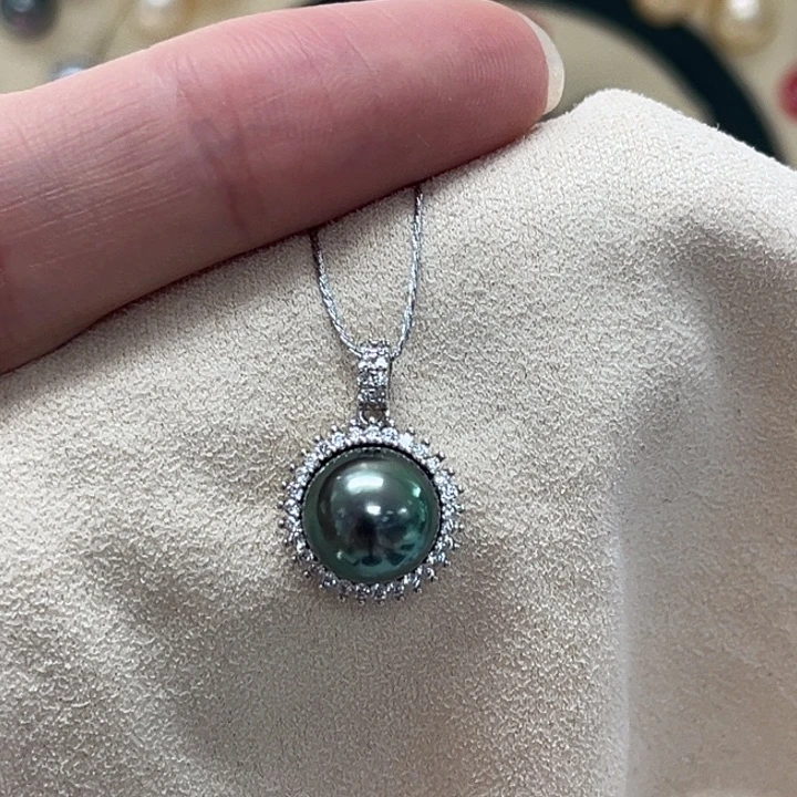 银S925镶嵌海水珍珠颈饰大溪地 9-10mm 10号