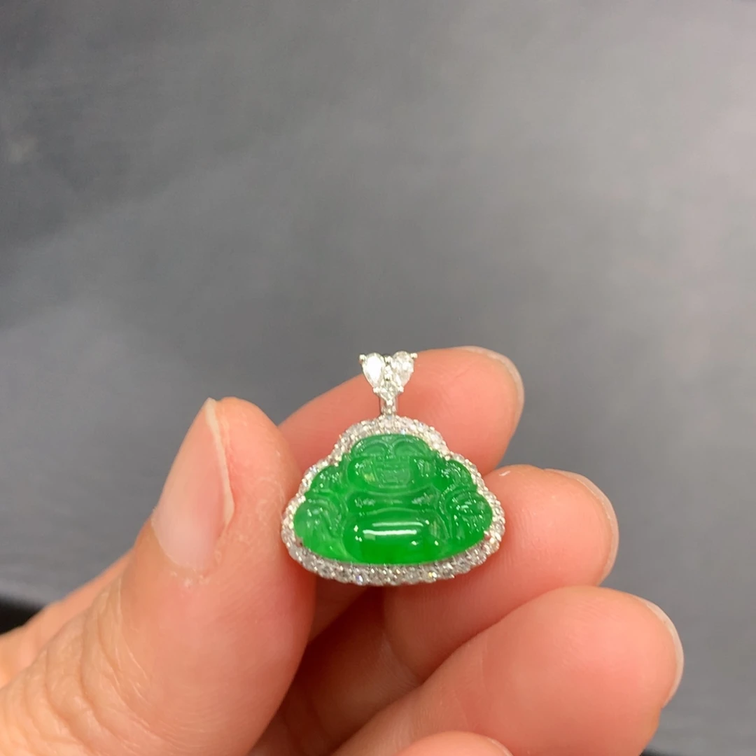 翡翠18K金镶嵌吊坠(不含链)