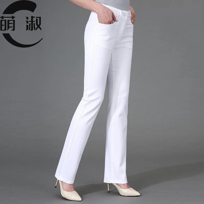 2025冬季加绒爆款裤女白色裤高腰直筒弹力宽松休闲修身大码长裤潮