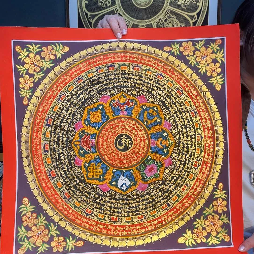 卷轴画手绘唐卡 50厘米六字