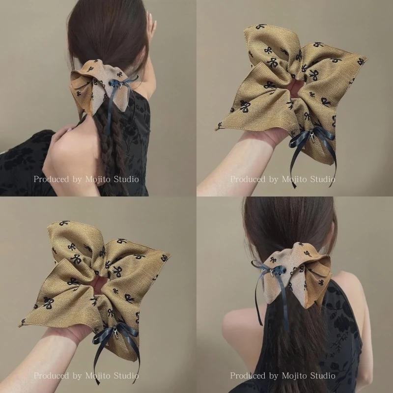 榛果味的秋天~蝴蝶结飘带方巾头绳女2025新款大肠发圈扎头发皮筋