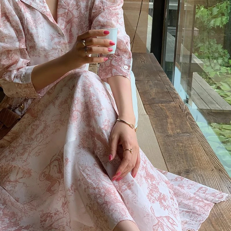 【丛林秘境系列】印花连衣裙女设计感翻领连衣裙 MD222088-B