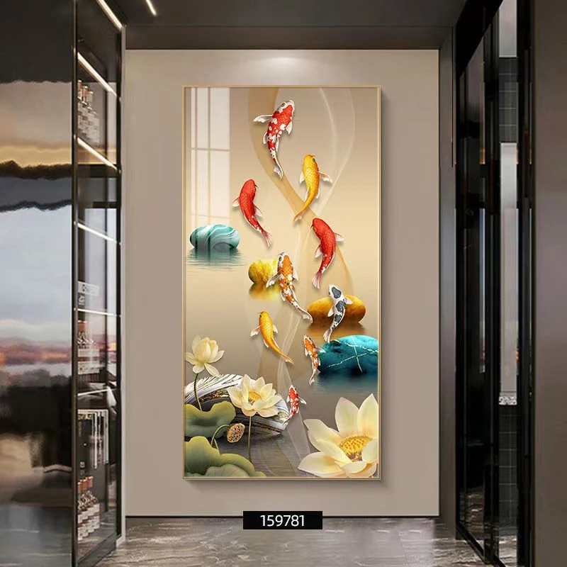 九鱼纳福玄关现代简约入户装饰画正对门走廊过道客厅挂画壁画