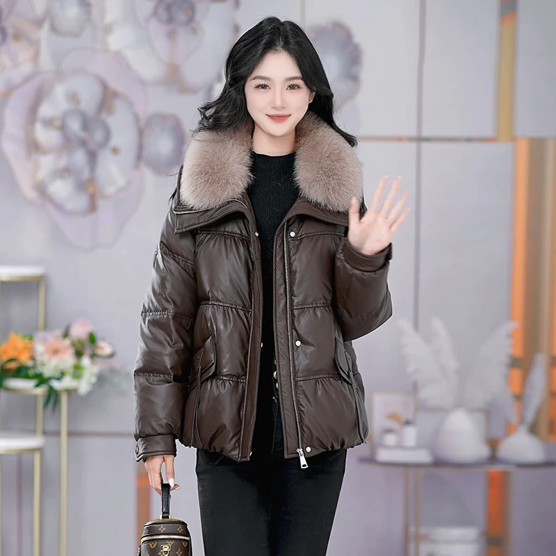狐狸毛羽绒服冬季新款短款时尚百搭加厚拼接显瘦保暖羽绒鸭绒女