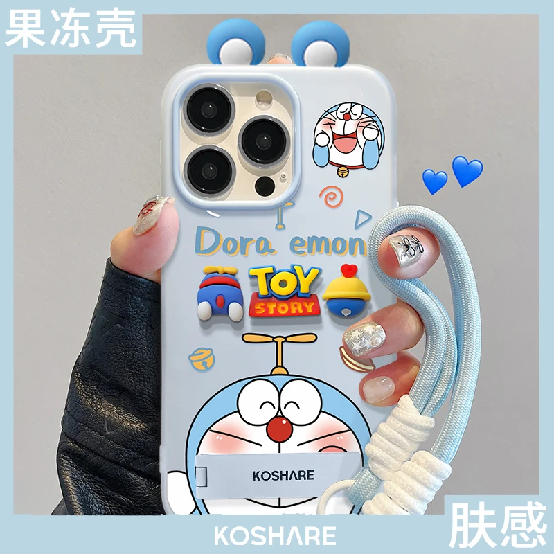 哆啦草莓熊适用于苹果15女款iPhone16promax果冻二合一肤感手机壳