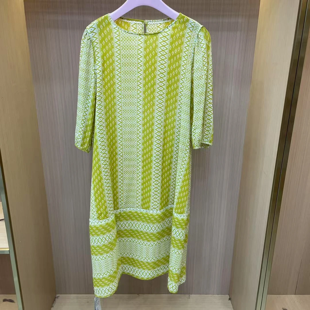 【LJWM】桑蚕丝丝棉长袖圆领连衣裙 61078