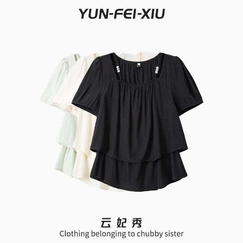 云妃秀大码女装T恤上衣休闲气质胖妹妹宽松显瘦百搭时尚夏季64784