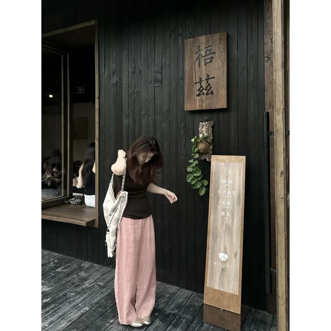 高级感U领短袖修身显瘦上衣上班族通勤风女装高腰阔腿休闲山本裤