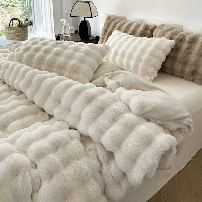 【宠粉浮力】ML高端超柔工艺泡泡绒保暖四件套-白色/