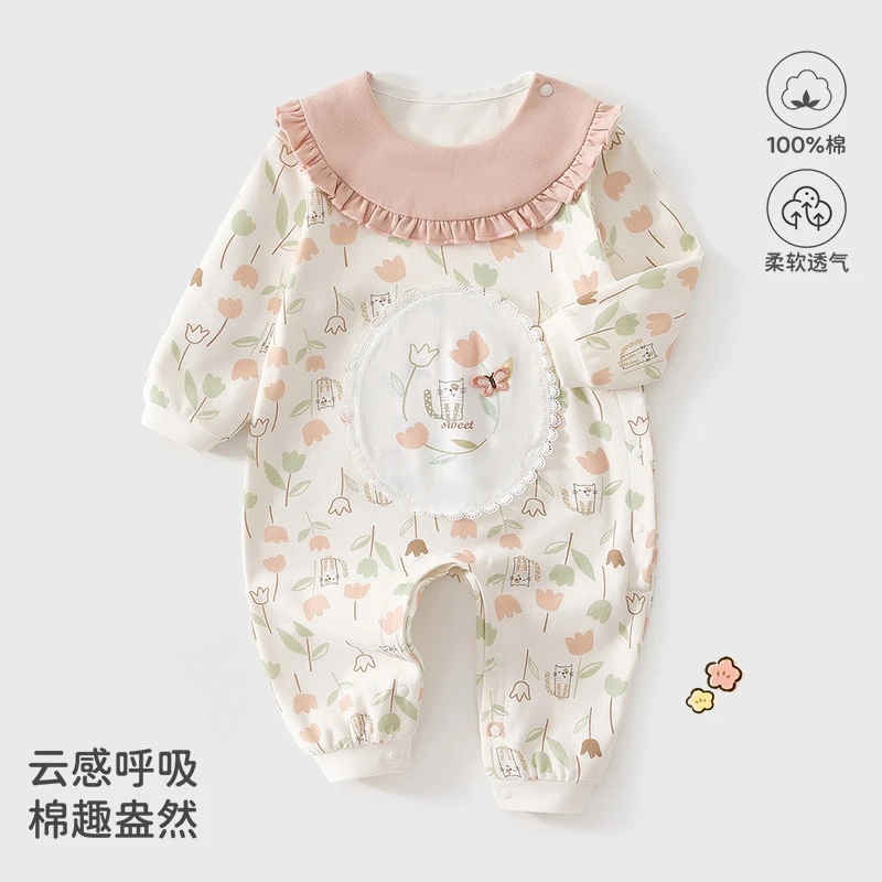 新生儿幼儿春秋宝宝纯棉连体衣婴幼儿百搭公主风宝宝连体哈衣长袖