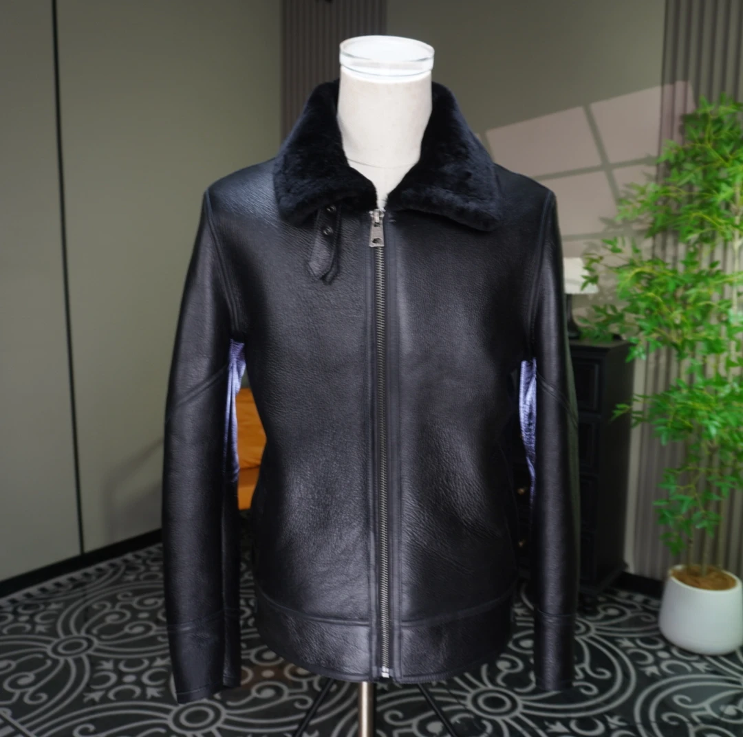 燕贝莎高端男士皮毛一体翻领夹克80034