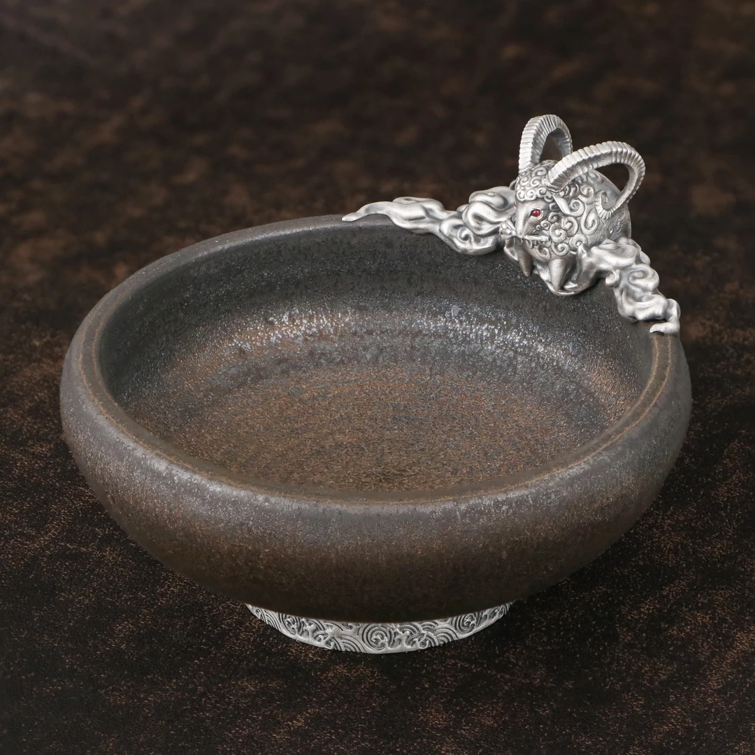 福器艺术羚羊黑陶主人杯纯手工茶具特色原创手工制作匠心打造茶杯