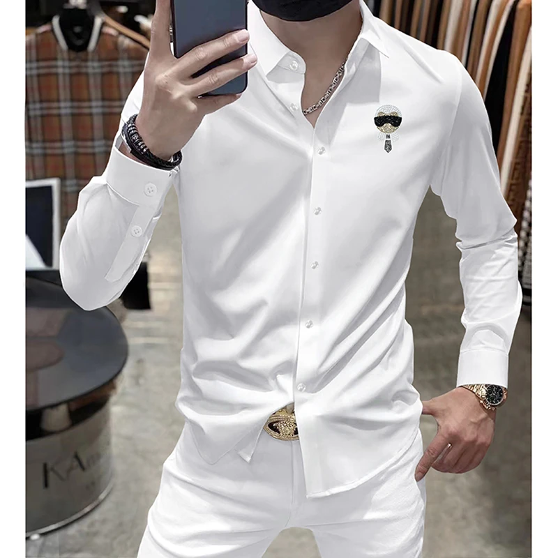 高端轻奢衬衣免熨烫抗皱弹力长袖衬衫男士高级感白色新款休闲衬衫