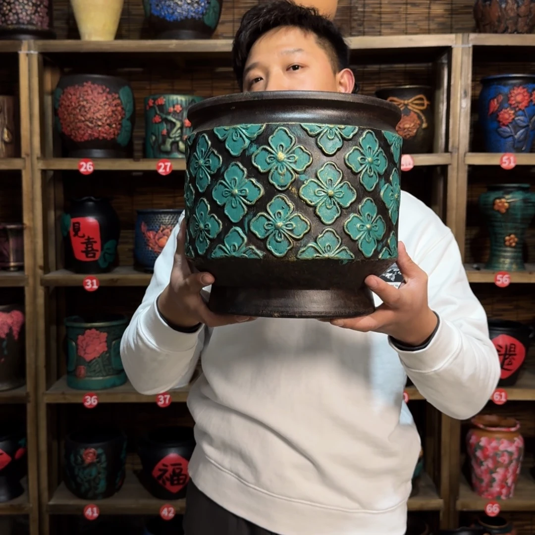 带孔高端浮雕花盆高度+口径25-25