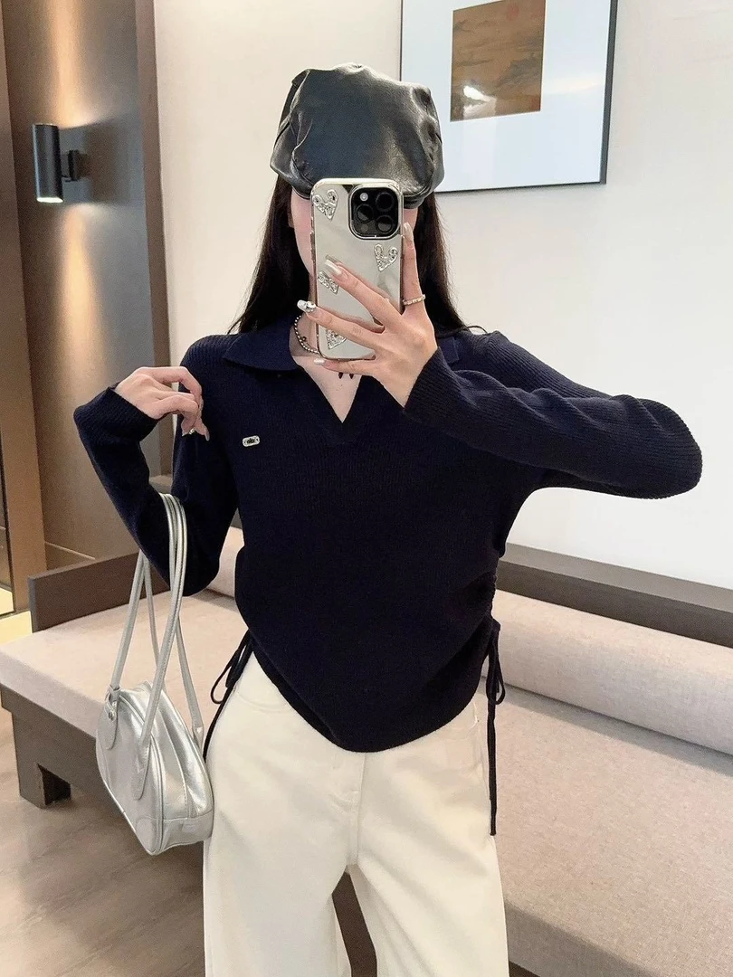 2025新款女士秋冬季修身毛衣针织套衫POLO领长袖打底衫