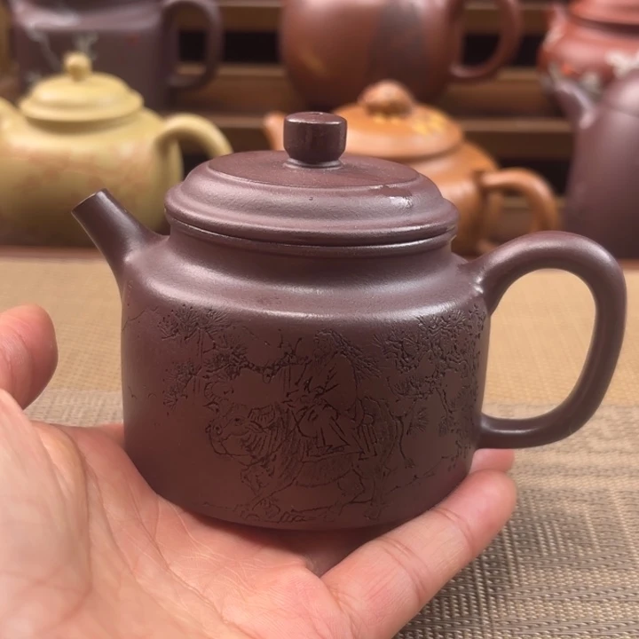 紫砂茶壶老子出关原矿天青紫泥