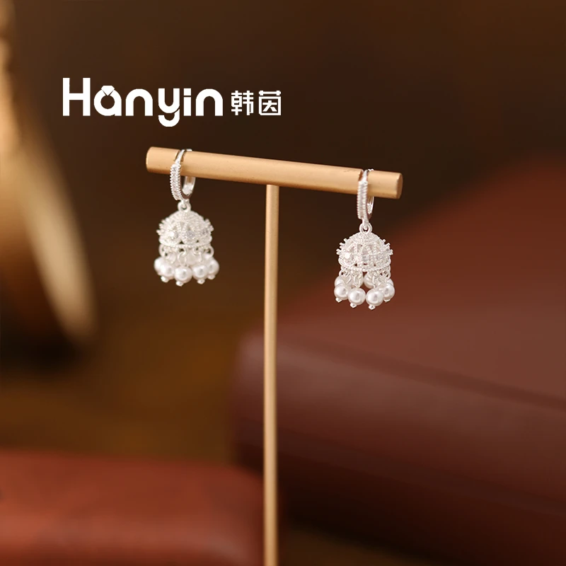 铜合金仿珍珠耳饰 升级版【西楼别序】法式复古风铃珠珠微镶耳环