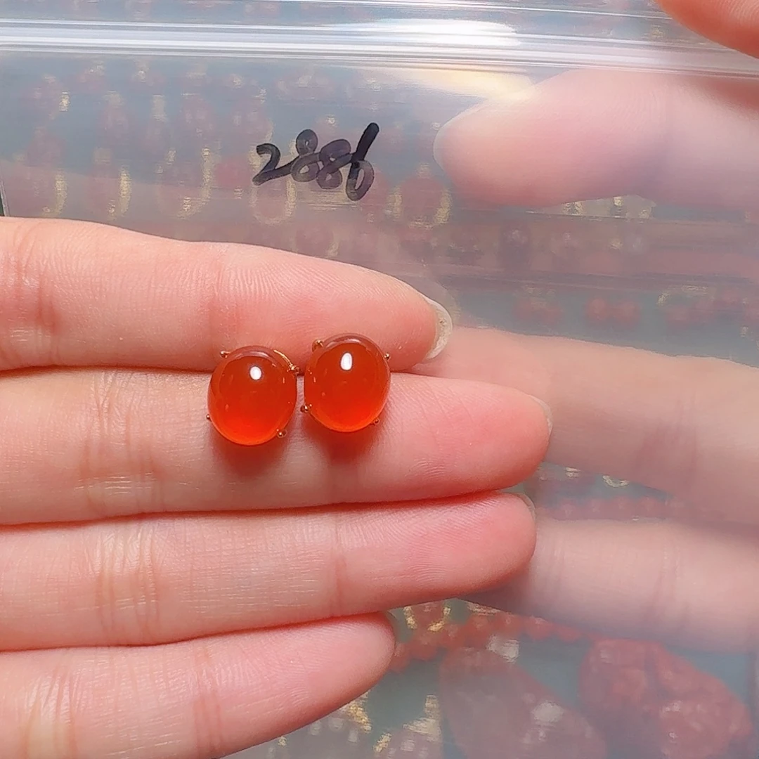 南红玛瑙银S925镶嵌耳饰