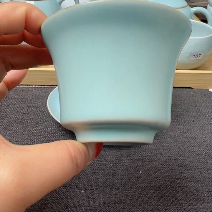 杯李*才仿古釉马蹄杯微瑕