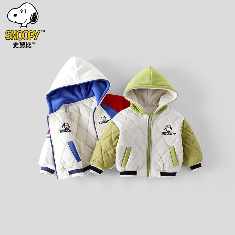 史努比儿童春秀时尚休闲拼接撞色双面穿保暖连帽棉服外套SZZD40