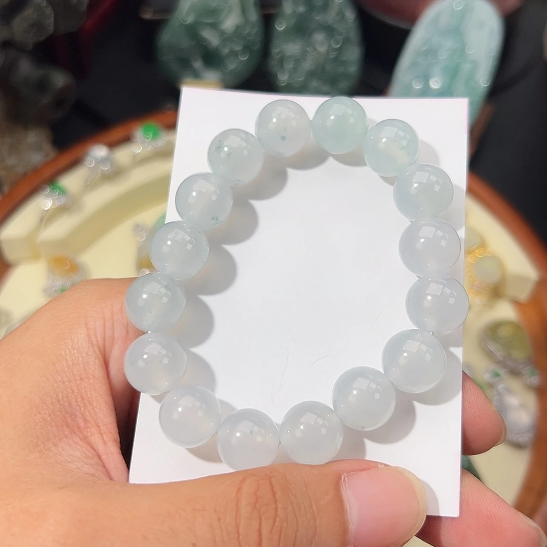 翡翠未镶嵌手链冰种白冰飘花手串卡12.5mm