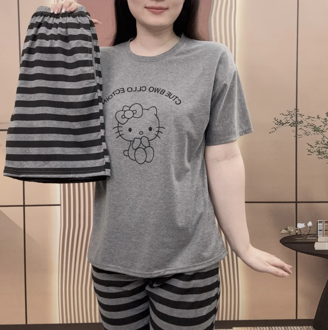 Y8223(拍一发三)带胸垫睡衣女款夏纯棉新款短袖网红家居服套装