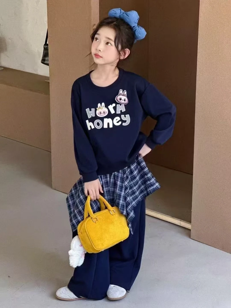 【新疆包邮】秋季新款小布布卫衣格子屁帘两件套X521