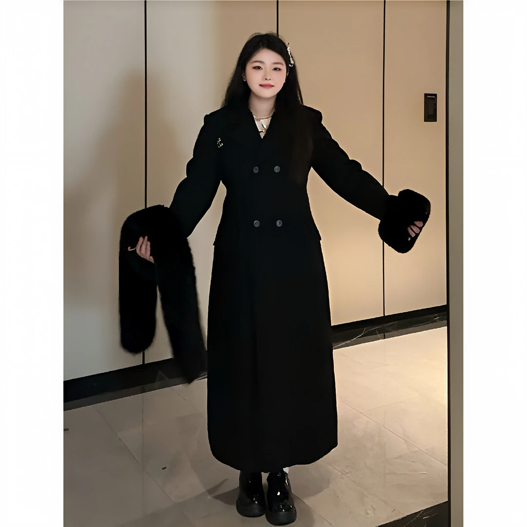 微胖大码25冬季新款高级毛领中长款加厚气质收腰大衣女