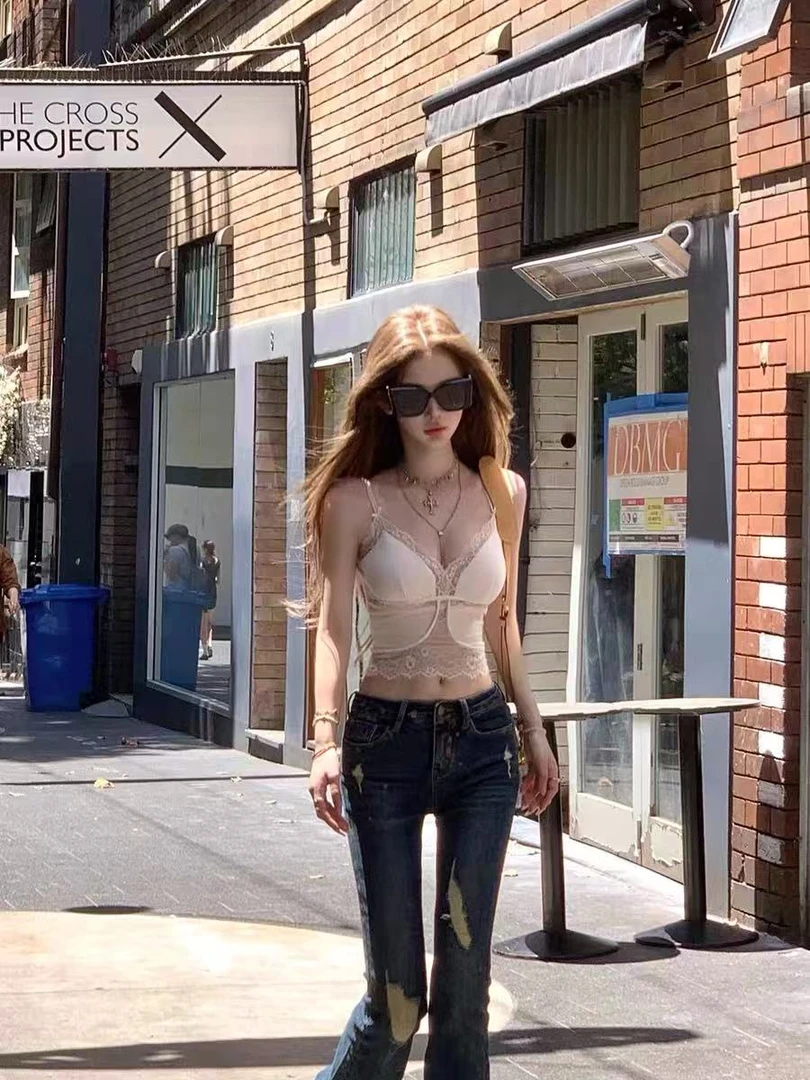 纯欲v领蕾丝吊带背心女春夏季内搭收腰显瘦性感辣妹抹胸上衣外穿