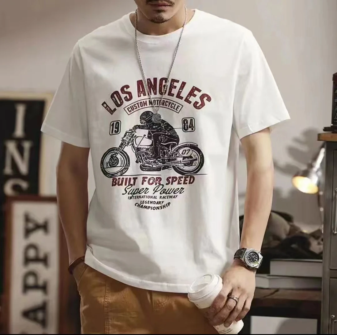 夏天时尚百搭休闲印花设计感短袖-机车党