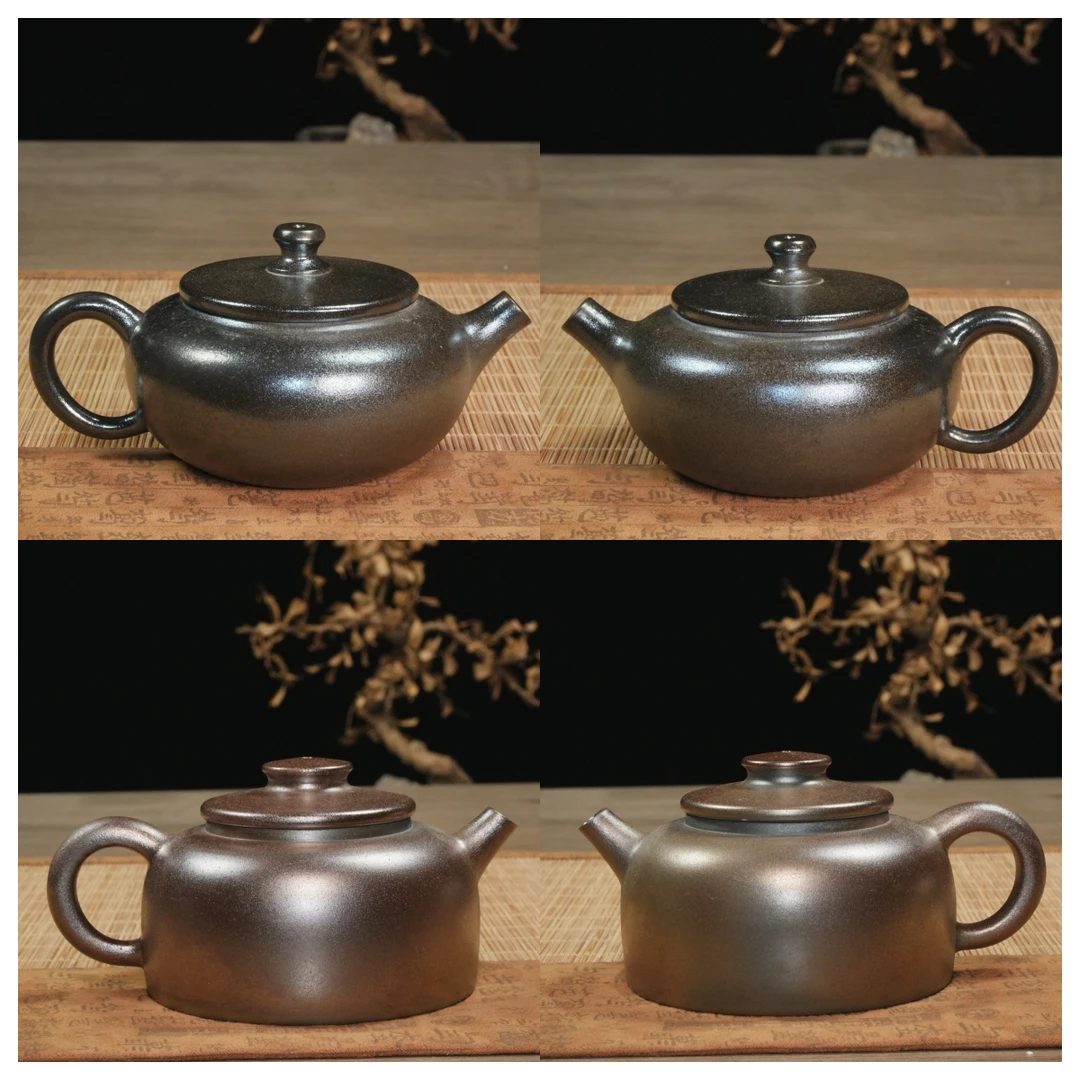 建水紫陶-古法全手-紫泥-柴烧-素壶柴烧-球孔-陶瓷茶壶泡茶壶茶具