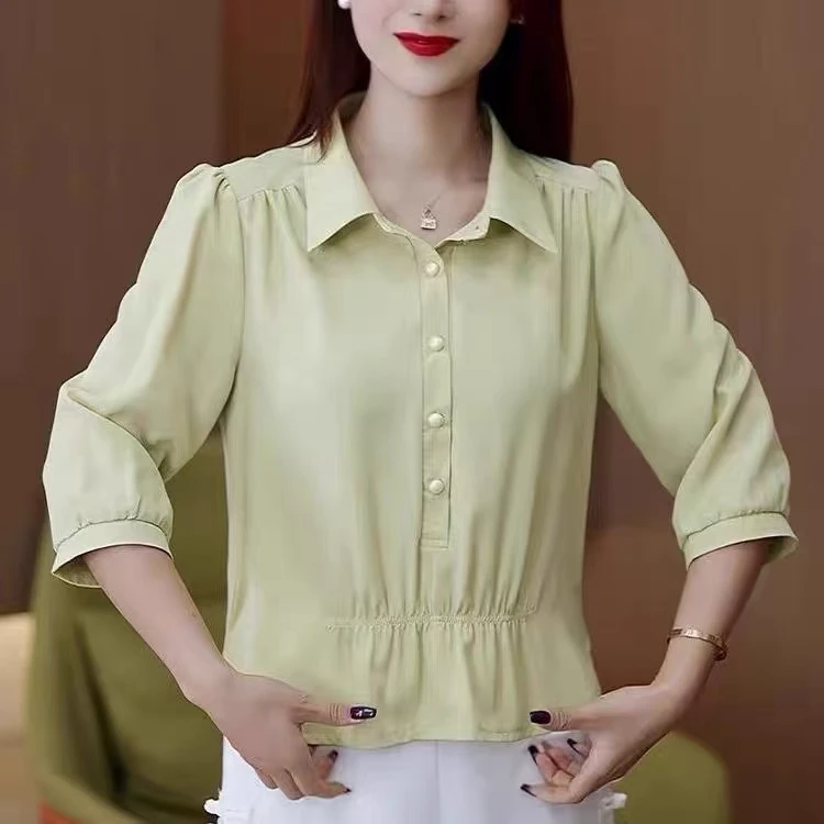 【专柜品质】七分袖衬衫女宽松显瘦遮肚子洋气春秋款妈妈装衬衫上衣
