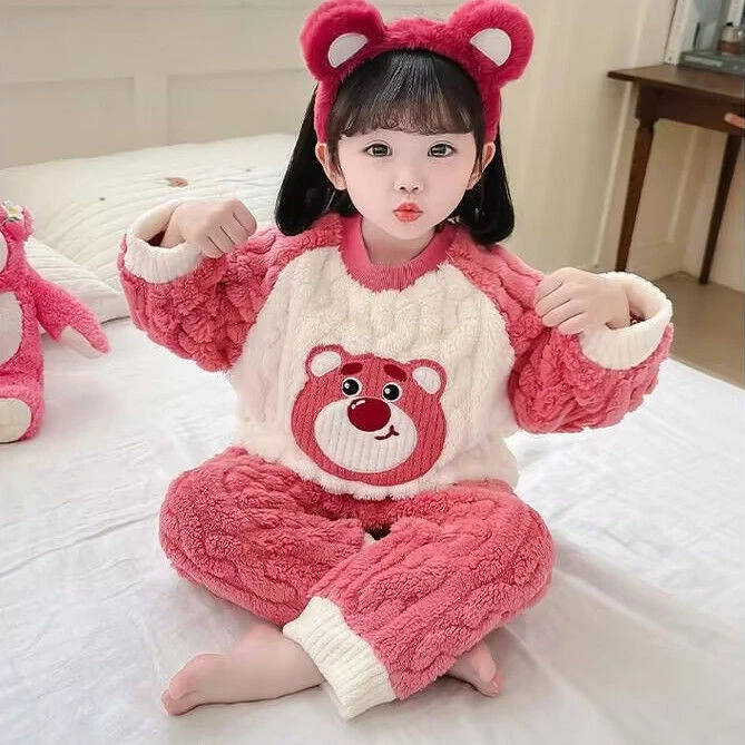 儿童法兰绒卡通睡衣加厚可爱女童保暖家居服宝宝秋冬新款珊瑚套装