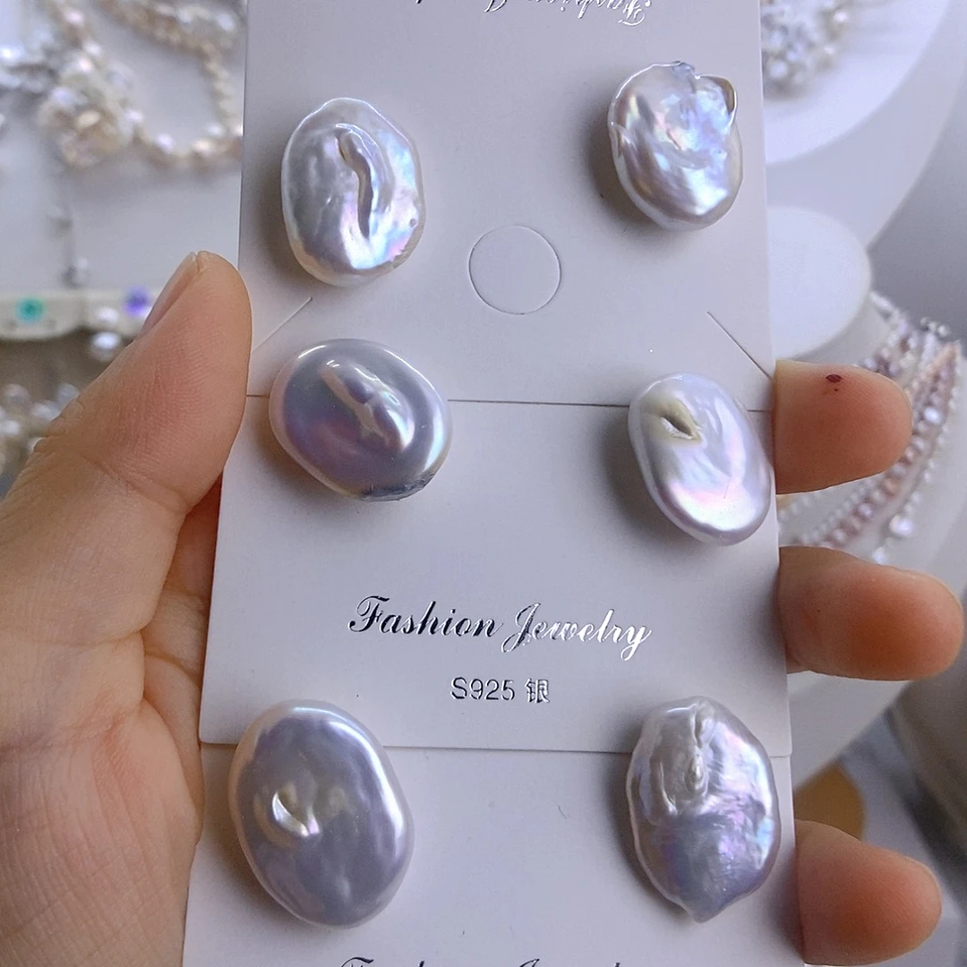 淡水珍珠耳饰银S925镶嵌，微瑕大方糖耳钉，福利不退换