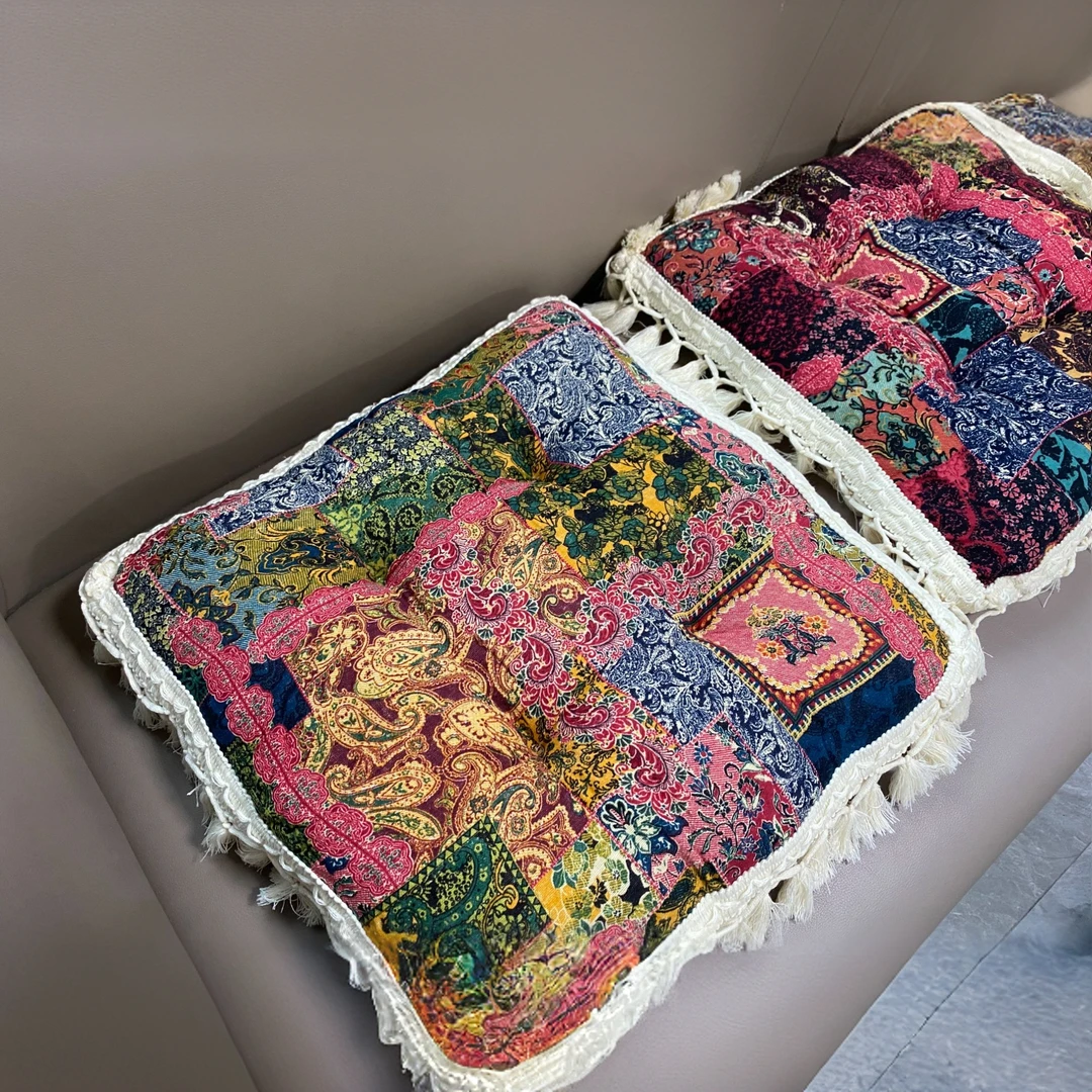 波西米亚竹节流苏坐垫椅子垫棉麻餐椅垫柔软凳子垫蒲团