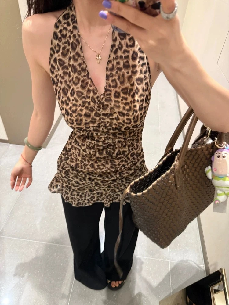 【海盐凉风】吊带背心夏冰丝露背条纹挂脖修身薄款上衣