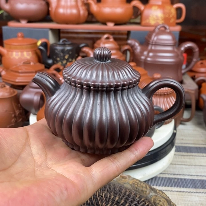 茶壶紫砂筋纹潘壶200Cc原矿老紫泥特价