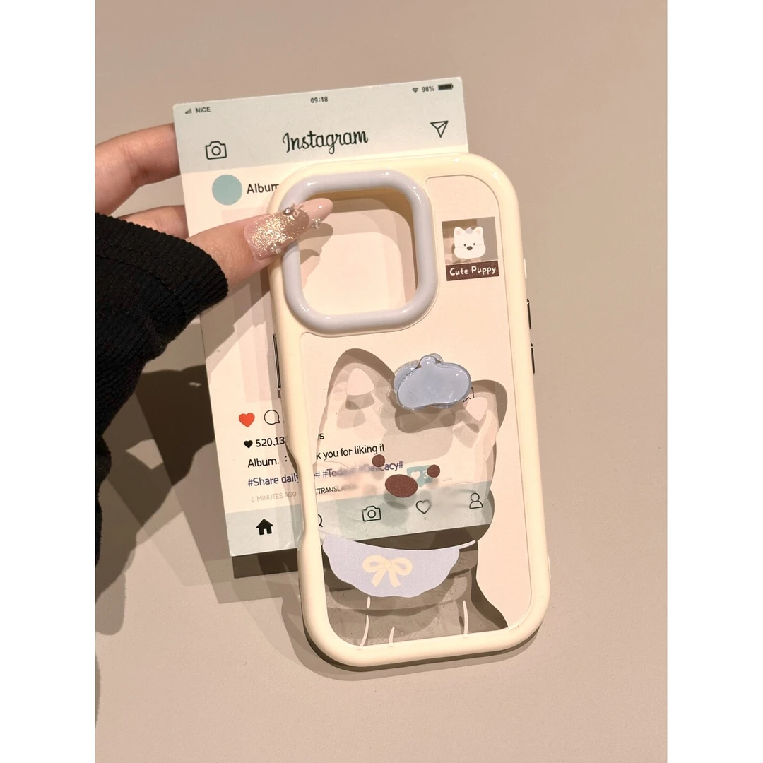 可爱茄子梨子小狗小熊旋转壳适用苹果16pro手机壳新款14全包13女